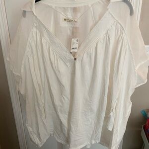 Free People Cream V-Neck Blouse